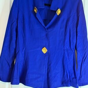Vintage Elegant Blue Women's Jacket with Gold Accents Size 14